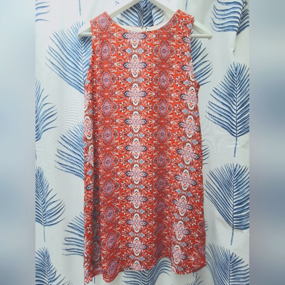 Boho Print Spanish Inspired Shift Dress with Zipper Back 💫